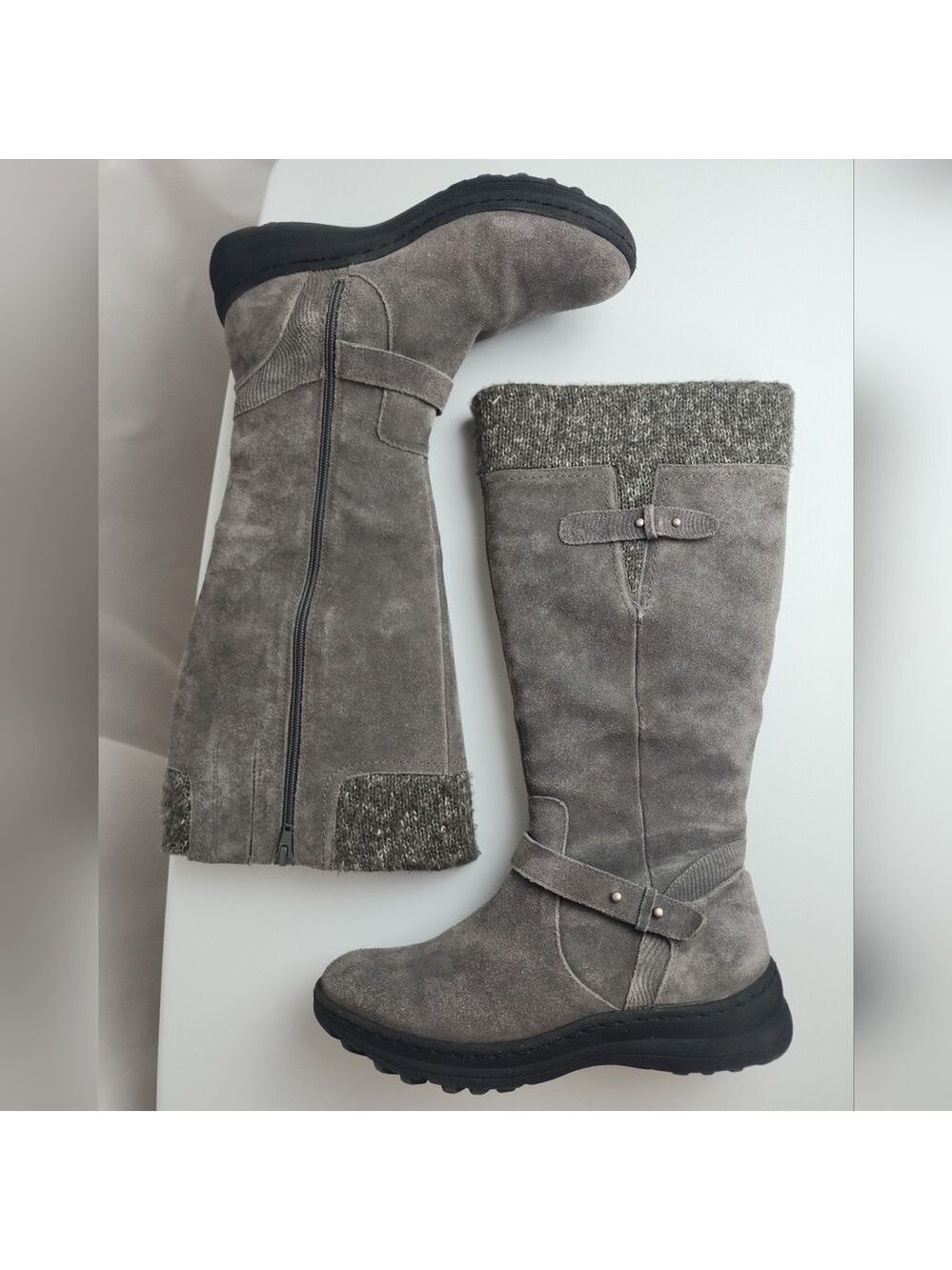 BareTraps Gray Sweater Cuff & Suede Faux Fur Lined Tall Boots 9 M Warm Winter - Picture 4 of 13